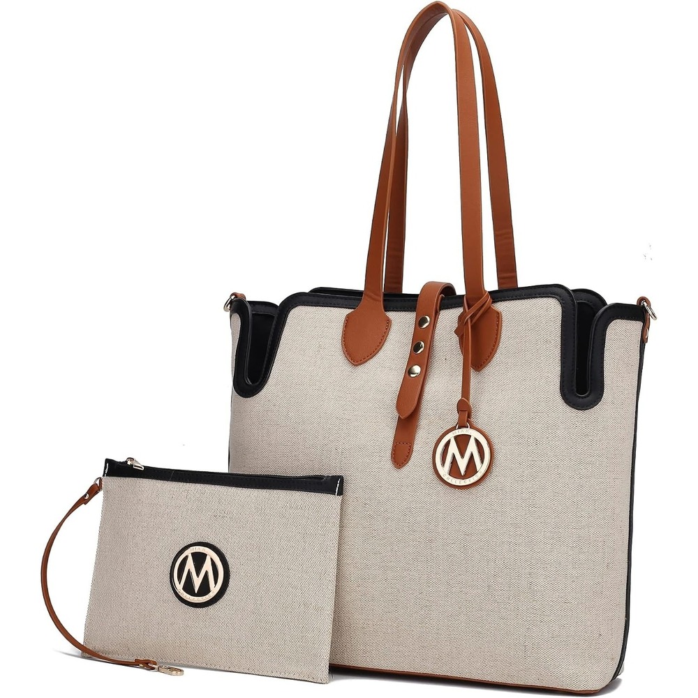 MFK Collection by Mia K Canvas Shoulder Tote W/wristlet Pouch Set Org $62 Y2k